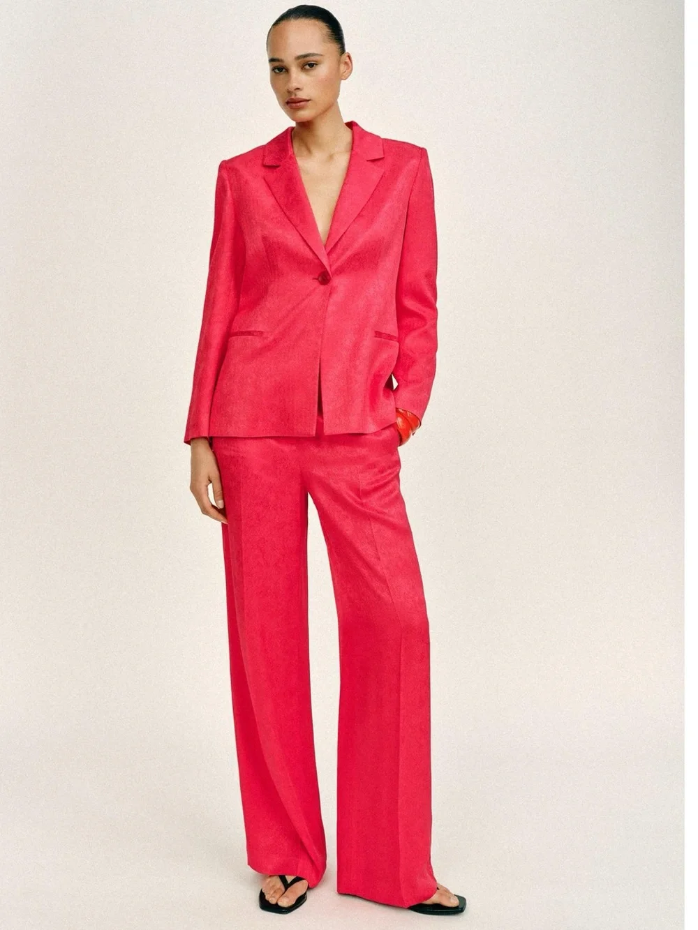ZARA 2 PIECES MATCHING SET 100% VISCOSE JACQUARD BLAZER AND JACQUARD PANTS